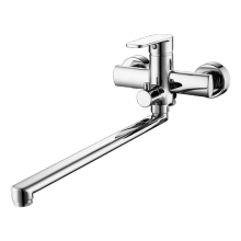 Wall mount tub faucet with long swivel spout