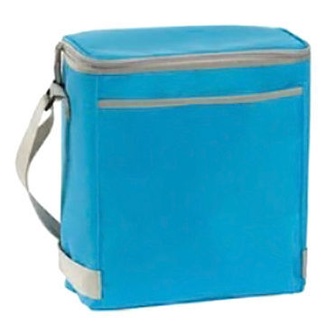 Koeler/thermische tas in lichtblauw, ziet er fris en zuiver, duurzaam gebruik, grootte van 24x30x16cm