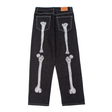 Hot Sell Men's Skeleton Embroidered Baggy Cotton Vintage Straight Oversize Denim Pants for Hip Hop