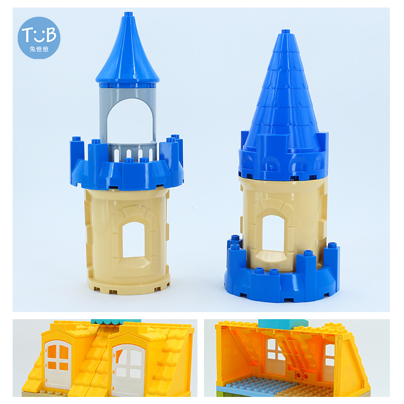 Big Building Blocks Model Castle House Accessories Roof Tiles Cylinder Podium Compatible with Duploed children baby DIY Toys