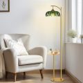 Green flower shade adjustable height shelf floor lamp