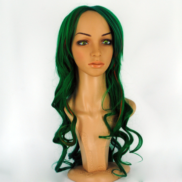 Heat-resistant Grass Green Long Hair Ladies Curls Fullness Wig Cosplay Party Garment