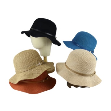 Cappello intrecciato in lino estivo con fibbia in pelle - piccolo cappello da pescatore di ombrellone brio