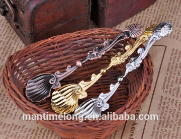 Nostalgic vintage royal style bronze carved coffee mug spoon in handle coffee spoon with clip coffee tasting spoon
