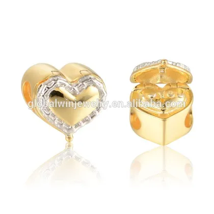 18K Gold Plated Love Heart Box Charms Brand 925 Sterling Silver & Gold Jewelry Fits Diy Bracelet For Women Jewelry
