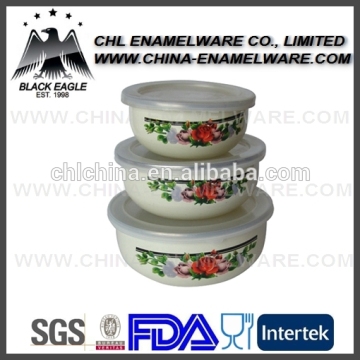 Stainless steel rim enamel storage bowl with lid