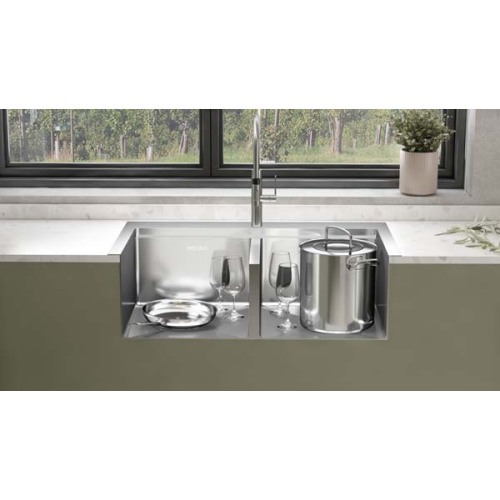 Stainless Steel Double Bowl Topmount Tenggelam Dapur Buatan Tangan