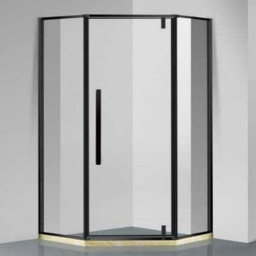 Bingkai aluminium dicat hitam dua potong 5mm gelas tempered gelas terbuka lipat pancuran shower