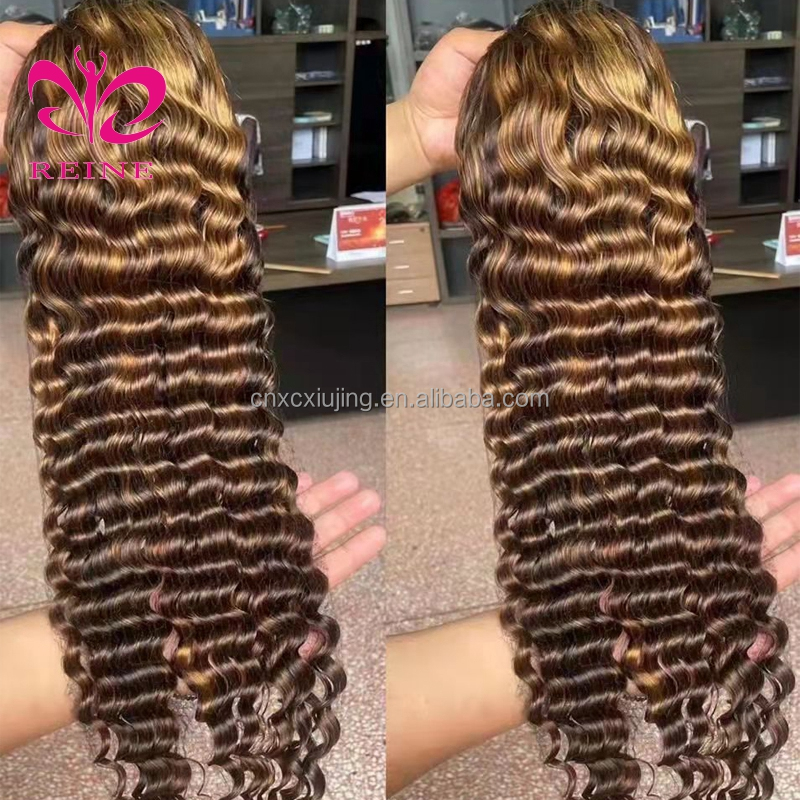 Indian 30 Inch Raw Vendor Ombre Curly Color Real Frontal Wig Blond Highlight 4/27 13x4 Deep Wave Lace Front Human Hair Wigs