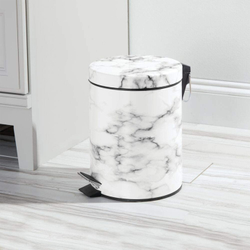 Modern Step Trash Bin Combo Set: Marble Look with Toilet Brush Holder