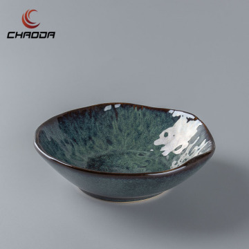 Irregular Ceramic Soup Bowl: Udon Rice Bowl, Green Fruit Salad Cereal Bowl, Noodle Ramen Serving Bowl for Restaurant Tableware