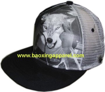 trucker flat peak cap hat with heat transfer printing