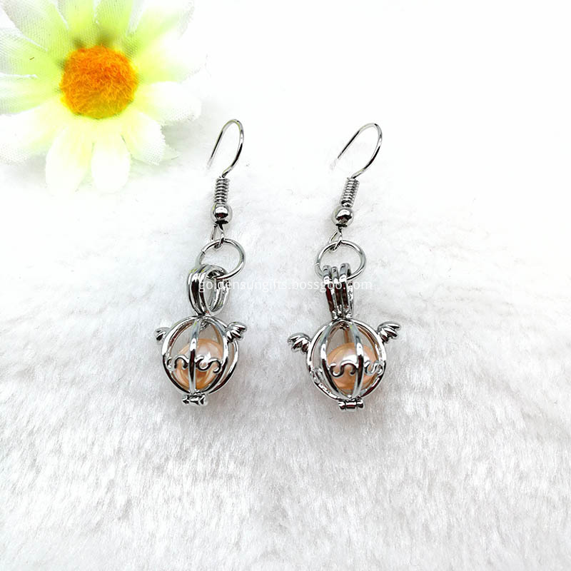 Pearl Bead Cage Charms Earrings