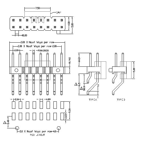 2.0 mm Pin Header Dual Row Angle SMT Type