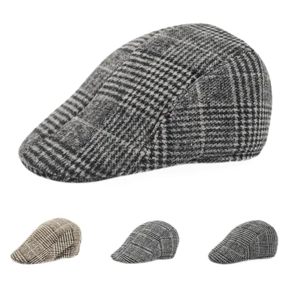 Winter Warm Beret for Middle-aged and Elderly Men - Classic Plaid Peaked Cap