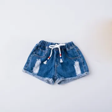 Summer Fashion Ripped Waistband Children Cotton Denim Shorts
