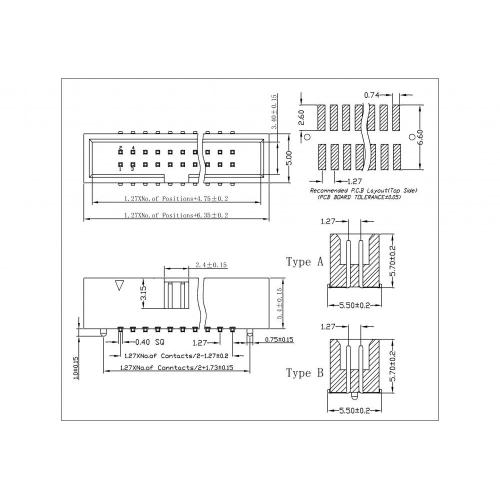 China 1.27mm Box Header SMT type H=5.4mm Supplier