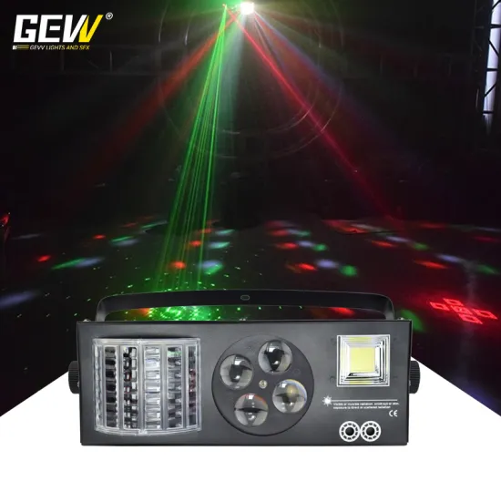 GEVV 4in1 RGB LED Gobo Laser Strobe Derby Light for Home Party