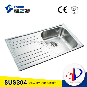 Stainless steel single bowl kitchen sink with drain board