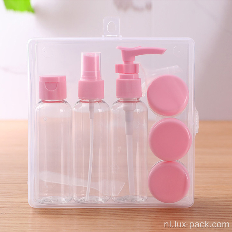 Aangepaste cosmetisch plastic lege draagbare flesreizen set