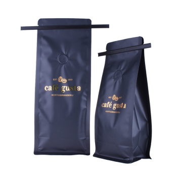 matt black coffee bag with valve tin tie