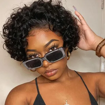 Perruque Pixie Cut Wig Human Hair Curly Bob Short Pixie Cut Lace Wig Bleached Knots Lace Frontal 13x4 Pixie Wig With Baby Hair