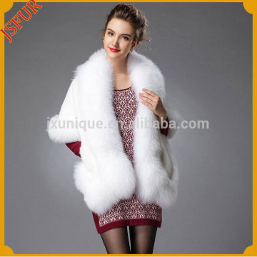 2015 Fashion Elegant Lady Luxury Genuine Mink Fur Shawl With Fox Fur Trim