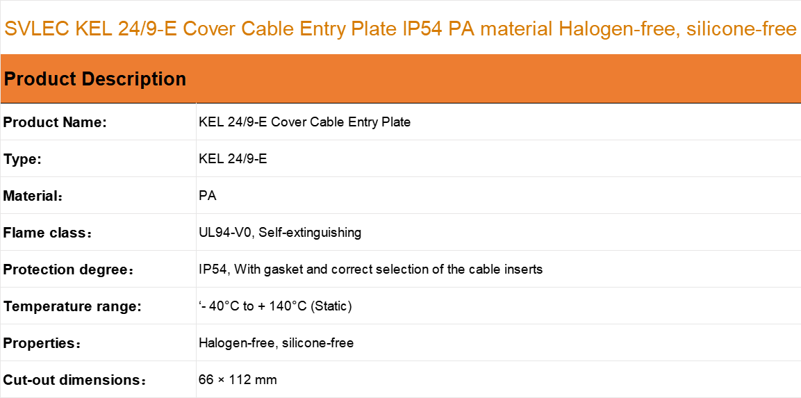 KEL 24/9-E Cover Cable Entry Plate