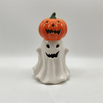 Luz LED de calabaza fantasma de cerámica