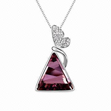 Triangle-shape crystal pendant necklace, small orders are welcome