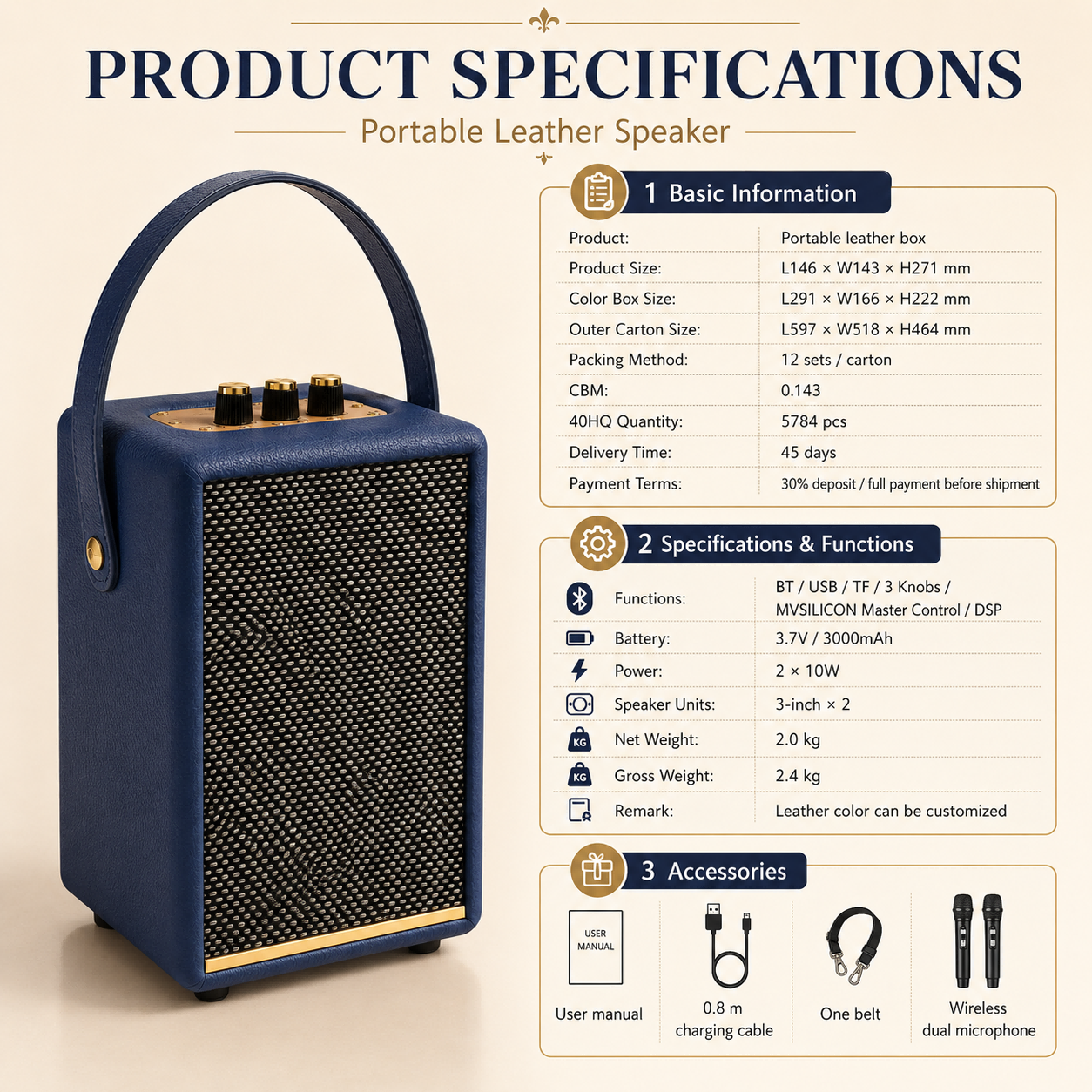 Portable leather speaker