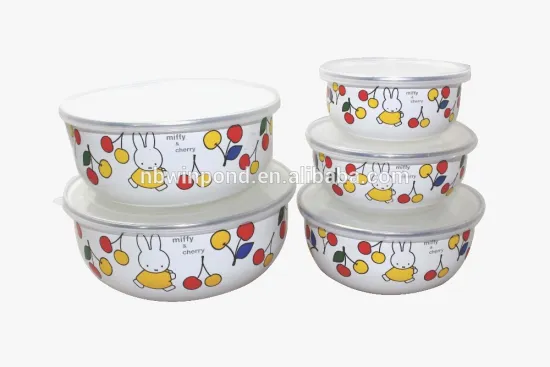 5pcs customized printing enamel large metal bowl set with lid