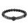 Bracelet en cristal de pierre naturelle noire de mode Bracelet en acier inoxydable avec perle de tête de mort 8mm