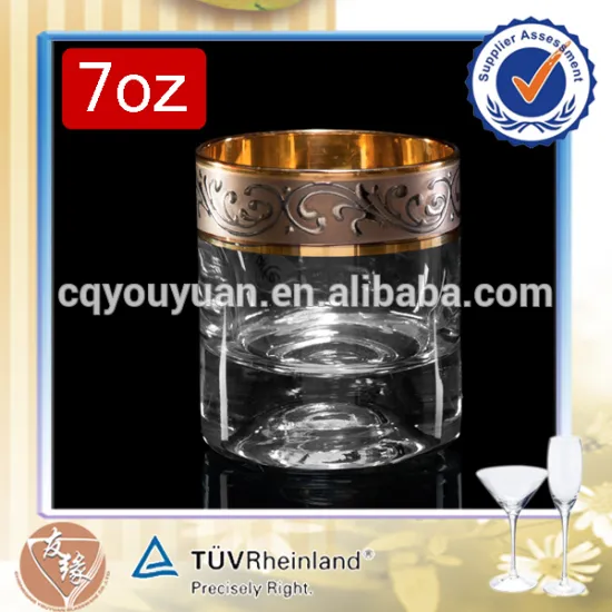 7oz handmade round shape golden decal tumbler Glass Type whisky glass home goods drinking glass