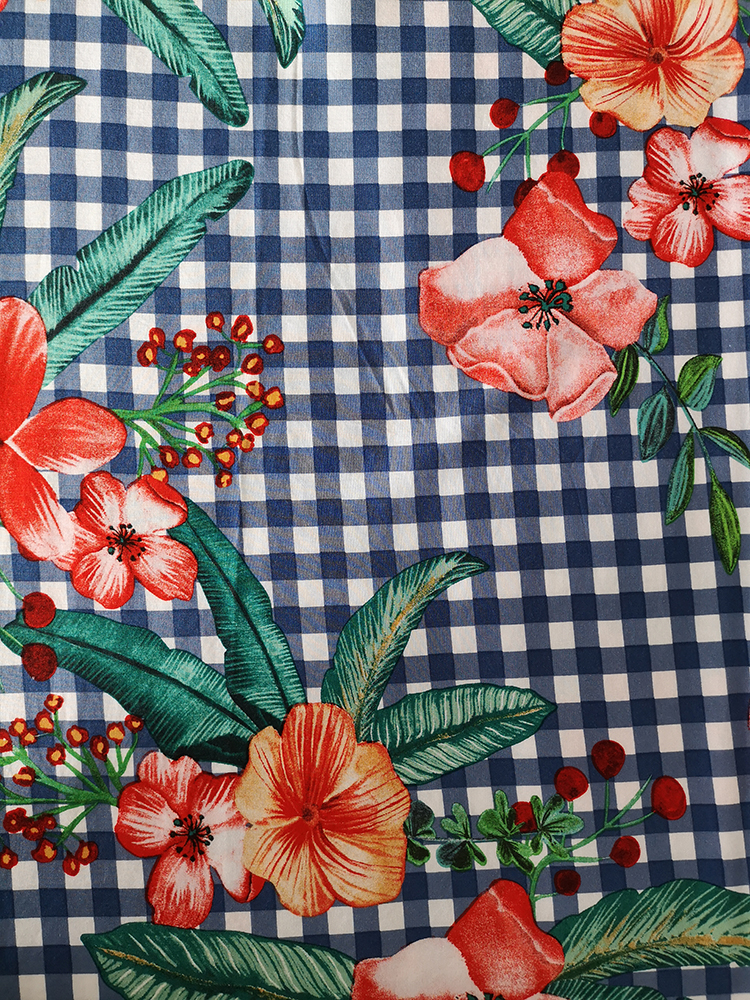 Check Flower Rayon Challis 30S Light Printing Fabric