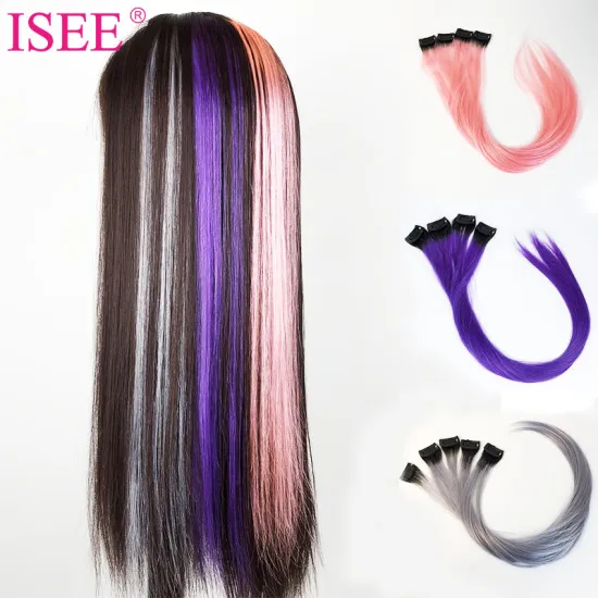 2021 Fashion Clip In One Piece Colorful Human Hair Extension,Colors Party Highlights Colorful One Clip In Hair Extension