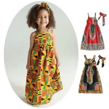 Kids African Clothing: Dashiki Ankara Backless Dresses for Little Girls