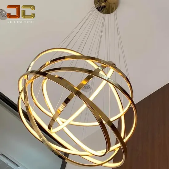 Champagne Gold Circled Ring Pendant Globe Earth Chandelier for High Ceiling