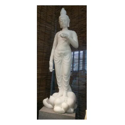 Best Quality White Marble Stone Buddha Guan Yu Sculpture