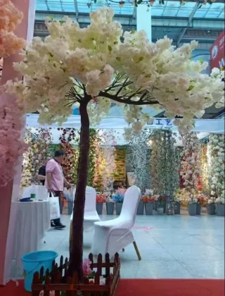 White wedding decoration cherry blossoms flowers artificial tree