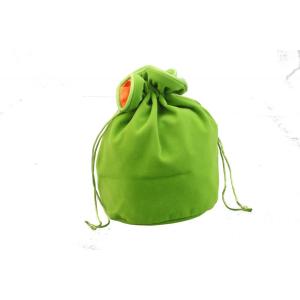 Drawstring Green velvet bag with satin satin lining