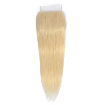 613 Blonde Straight Human Hair 4x4 Lace Closure Brazilian Human Hair Extensions Virgin Cuticle Aligned Hair