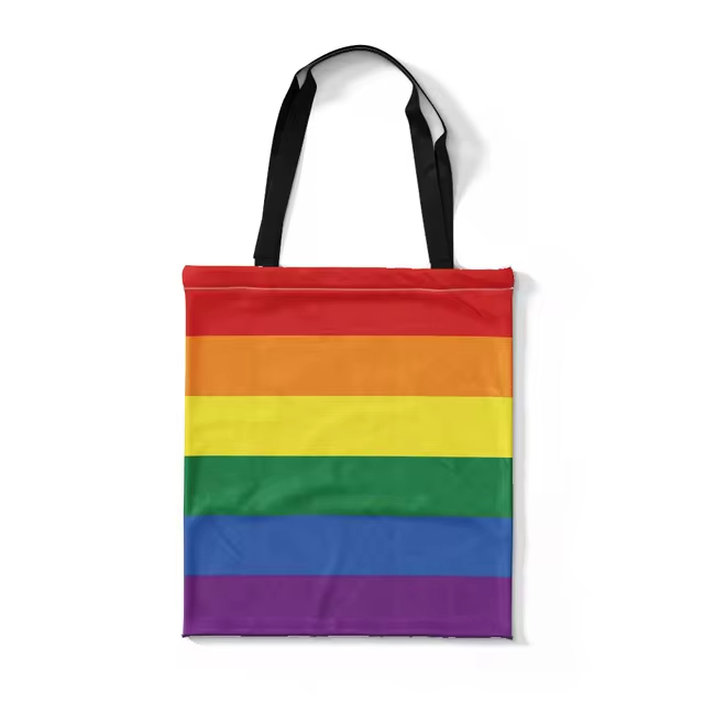 Pride Rainbow Flag Canvas Tote Bag dengan ritsleting