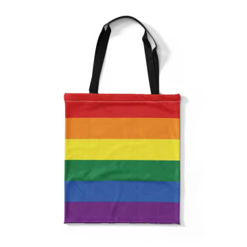 Pride Rainbow Flag Canvas Tote Bag dengan Zipper