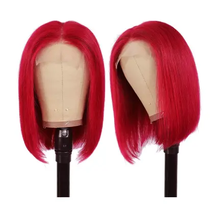 Wholesale Human Hair Colorful Bob Wig For Women,Pre Plucked Mink Brazilian Hair Bob Wigs,Red Orange Pink Purple Cut Bob Wigs