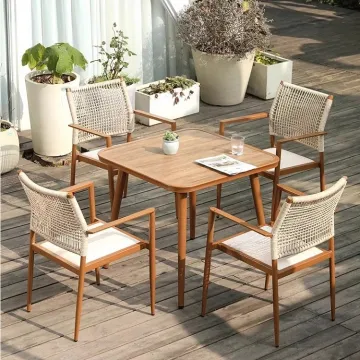 Outdoor Balcony Rattan Cafe Chair and HPL Table Set for Small Coffee Shops