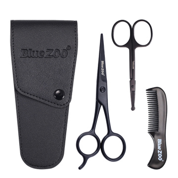 Mustache Eyebrow Nose Hair Scissors Set with Comb Facial Trimming for Beauty