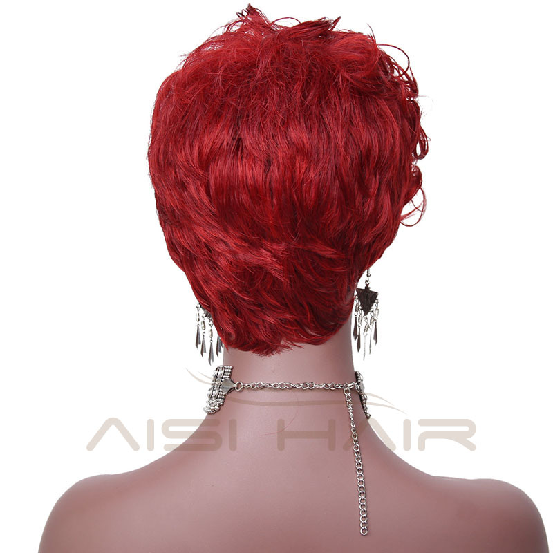 The Best Selling Cosplay Short Curly Wigs For Black Women Synthetic Wine Red Color Fiber High Temperature Wig With Bangs