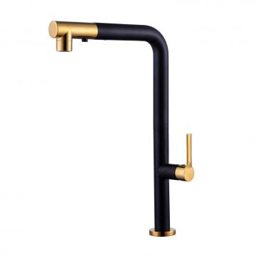 304-Stainless-Steel Black Gold Pull Out Kitchen Faucet