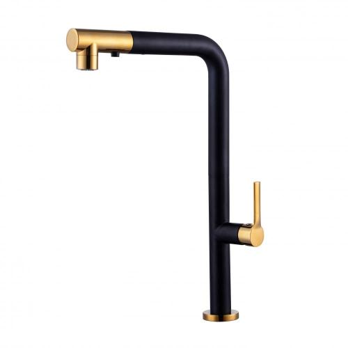 Pull Down Stainless Steel Kitchen Faucet 304-Stainless-Steel Black Gold Pull Out Kitchen Faucet Supplier